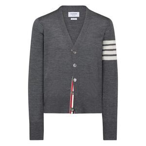 Thom Browne Men Classic V Neck Cardigan In Fine Merino Wool With 4 Bar Stripes